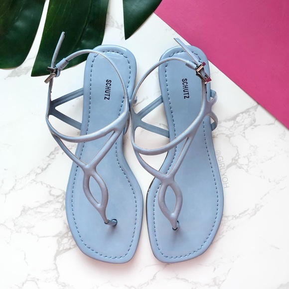 SCHUTZ Patent Leather Baby Blue Flat Sandals - Picture 2 of 4